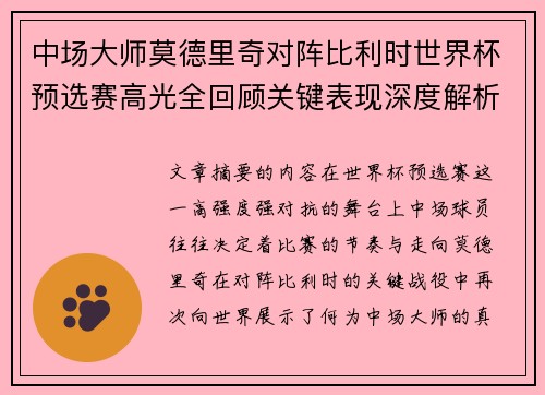 中场大师莫德里奇对阵比利时世界杯预选赛高光全回顾关键表现深度解析