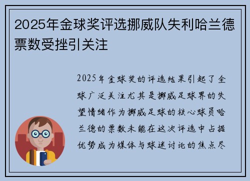 2025年金球奖评选挪威队失利哈兰德票数受挫引关注